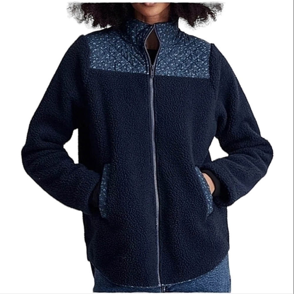 Madewell blue sherpa fleece floral quilted curved hem full zip jacket XXS